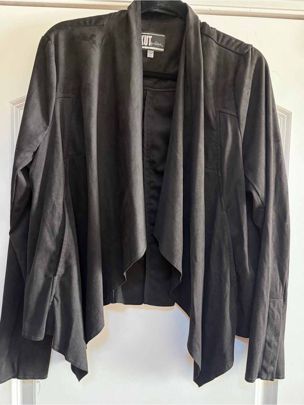 Kut From The Kloth Black Sz XL Open Front Snap Long Sleeve Faux Suede Cardigan